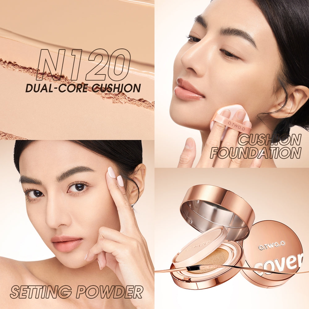 2 In 1 Cushion Foundation & Powder All Day Soft Focus Powder Cushion Cream Matte Lock Makeup Waterproof 24H Makeup Lasting