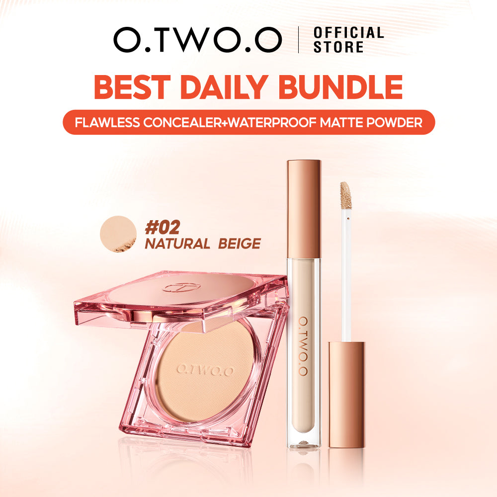 O.TWO.O Bedak Padat & Concealer Set 2PCS Full Coverage Waterproof Oil Control Long Lasting Matte Finish