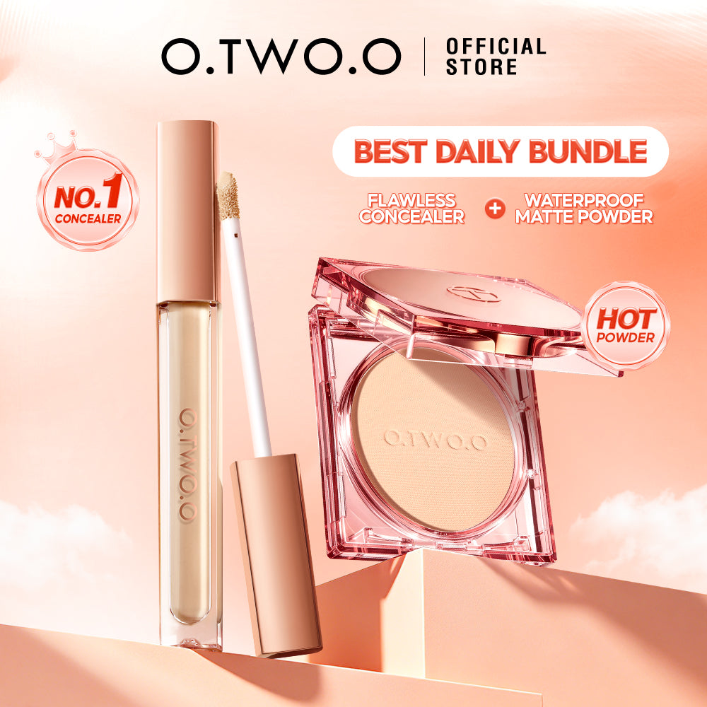 O.TWO.O Bedak Padat & Concealer Set 2PCS Full Coverage Waterproof Oil Control Long Lasting Matte Finish